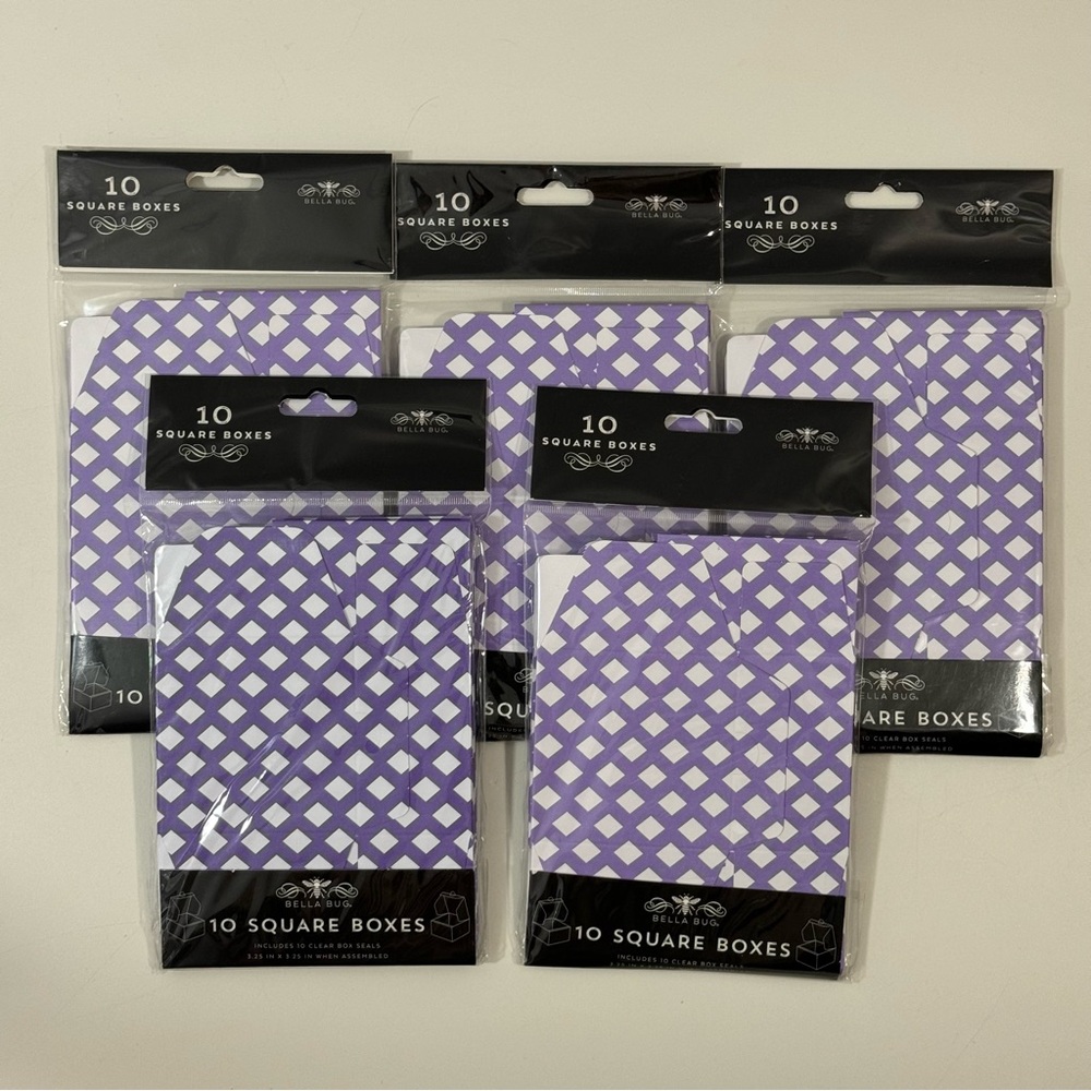 Bella Bug 5 - 10ct Square Boxes Purple and White